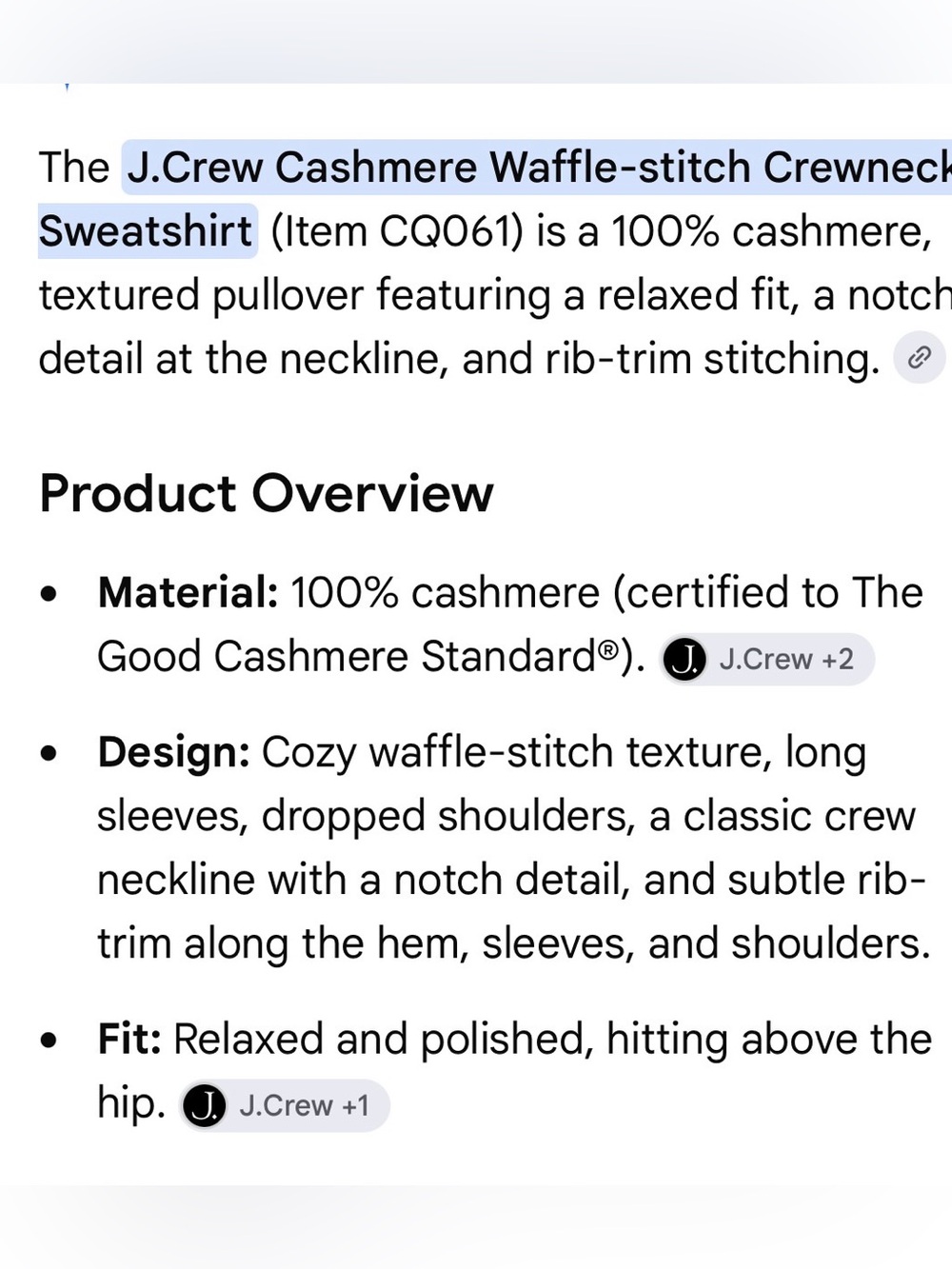 NWT J Crew Retail Cashmere Waffle Stitch Crewneck Sweatshirt. Size Large. - Picture 7 of 7